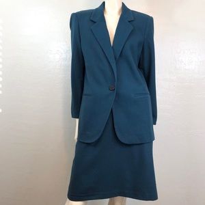 Petite Dimensions 100% Wool Teal Green Skirt Suit